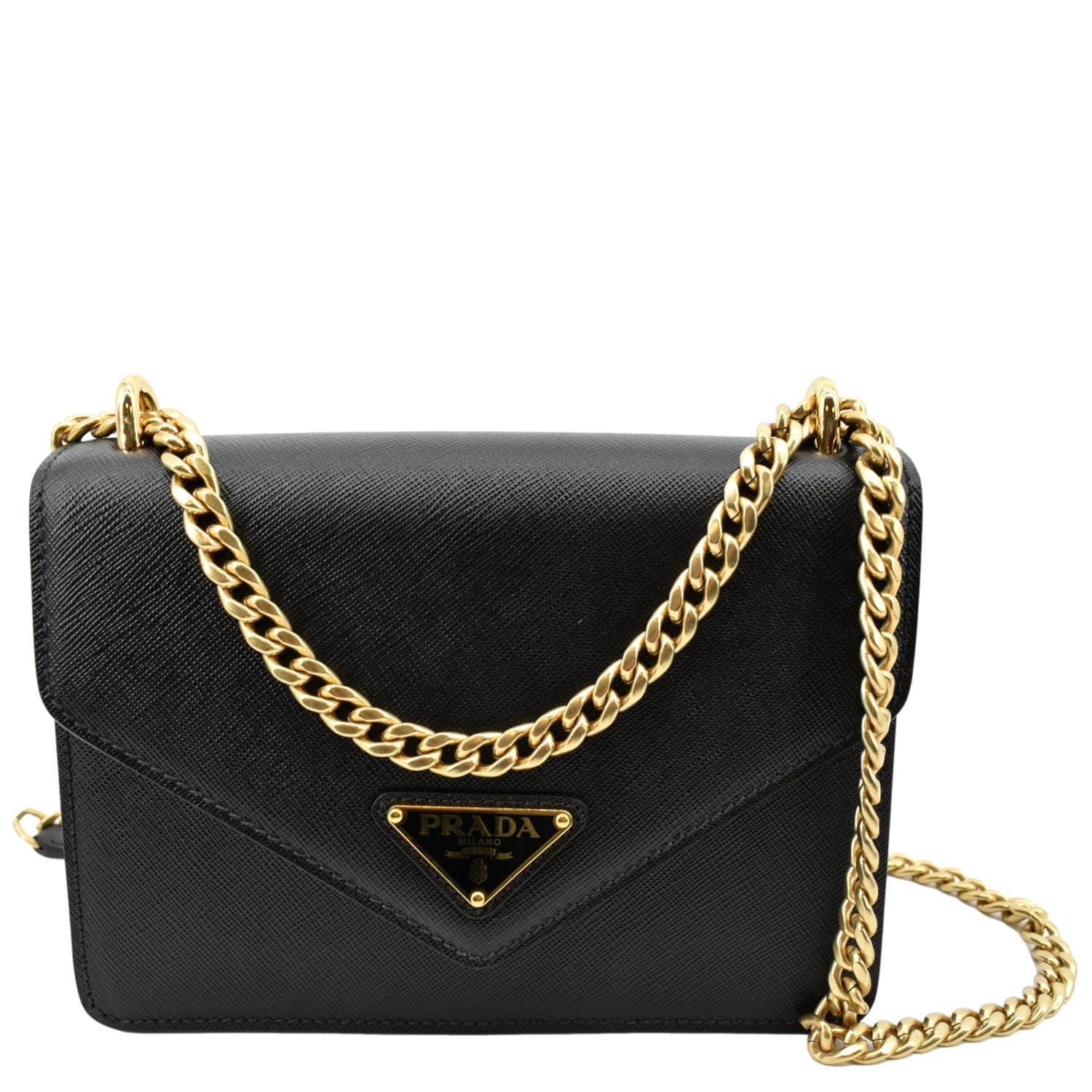 Prada Saffiano Lux Leather Crossbody Bag in Black-Front