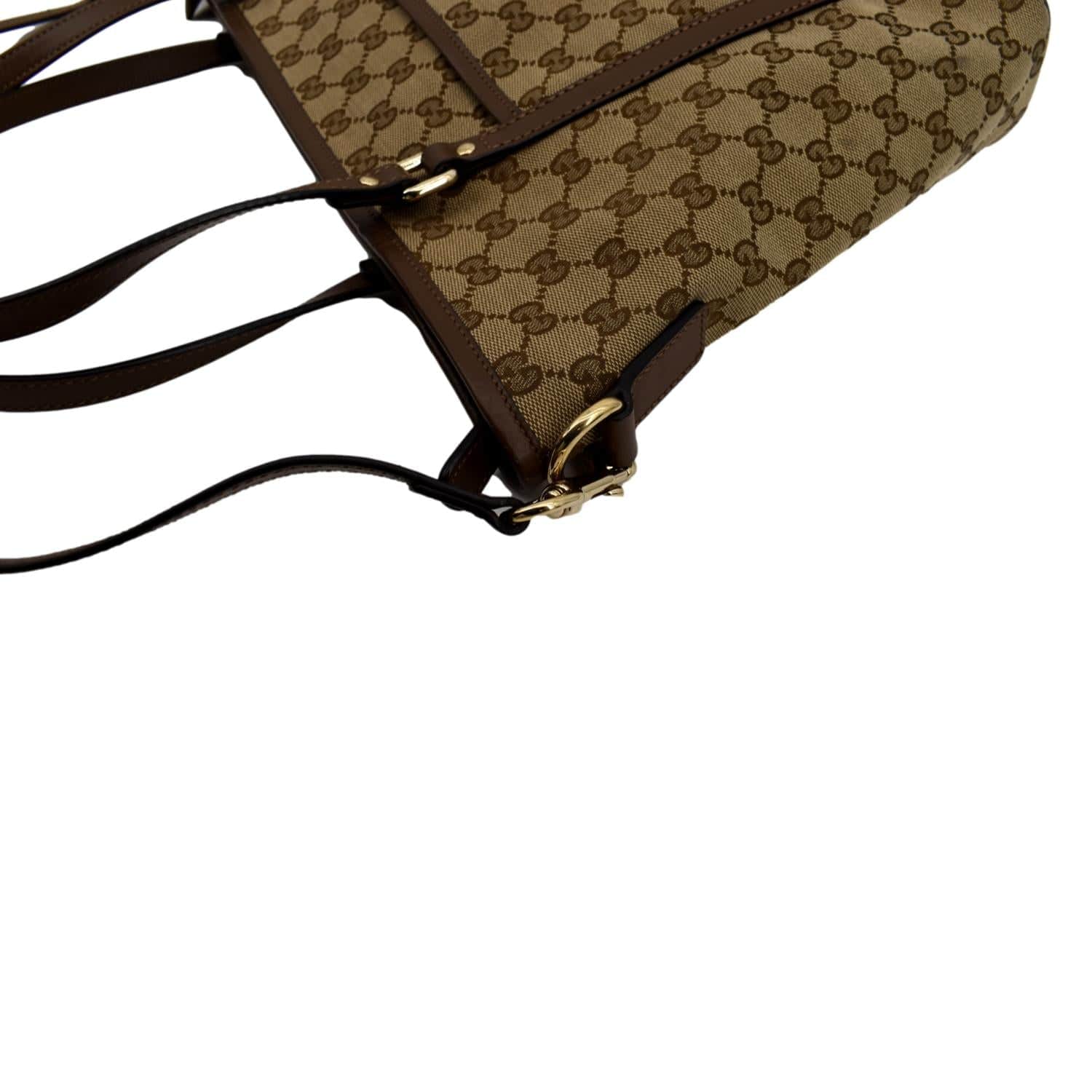 Gucci GG Canvas Leather 2-Way Tote Shoulder Bag Beige