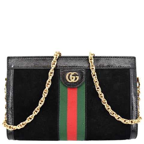 GUCCI Ophidia GG Small Web Suede Leather Shoulder Bag Black 503877