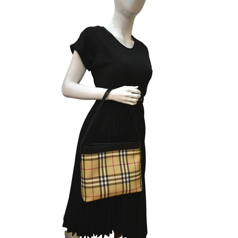 BURBERRY Nova Check Canvas Shoulder Bag Black