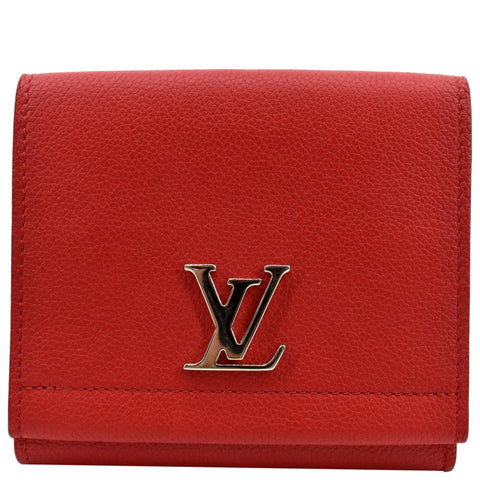 LOUIS VUITTON Lockme II Small Compact Calfskin Leather Wallet Red