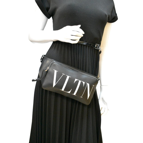 Valentino Garavani VLTN Calfskin Leather Belt Bag Black - Full View
