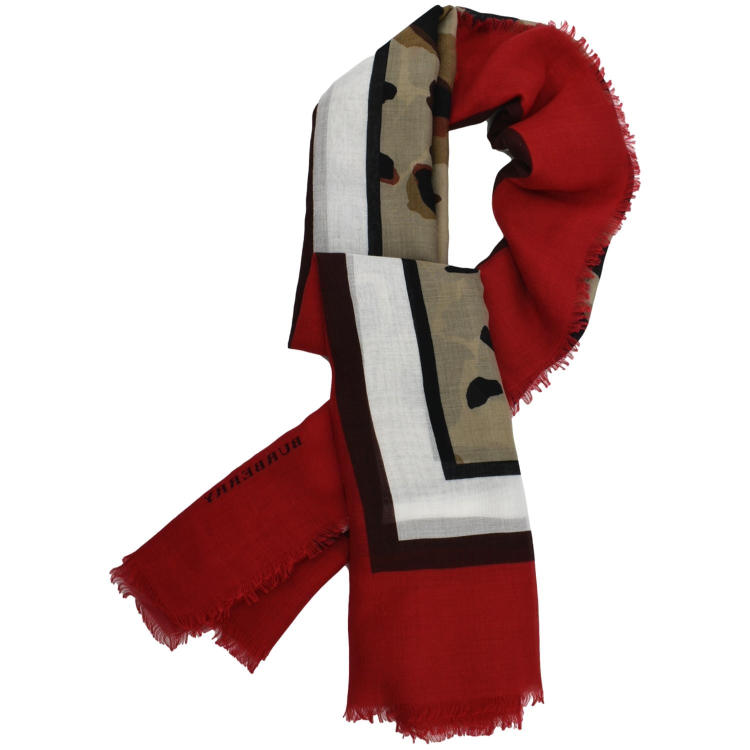 BURBERRY Leopard Print Multicolor Scarf Red