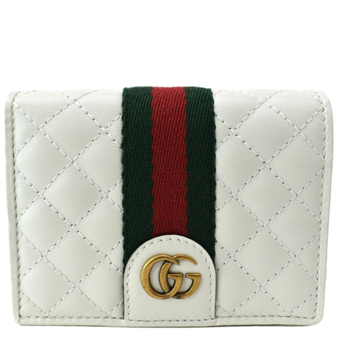 GUCCI Double G Web Trapuntata Card Case Wallet White 536453