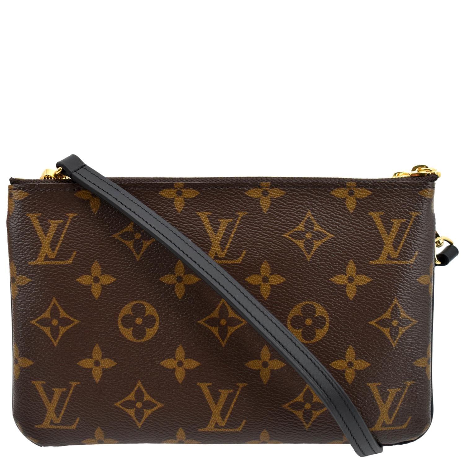 LOUIS VUITTON Double Zip Pochette Reverse Monogram Giant Crossbody Bag Brown