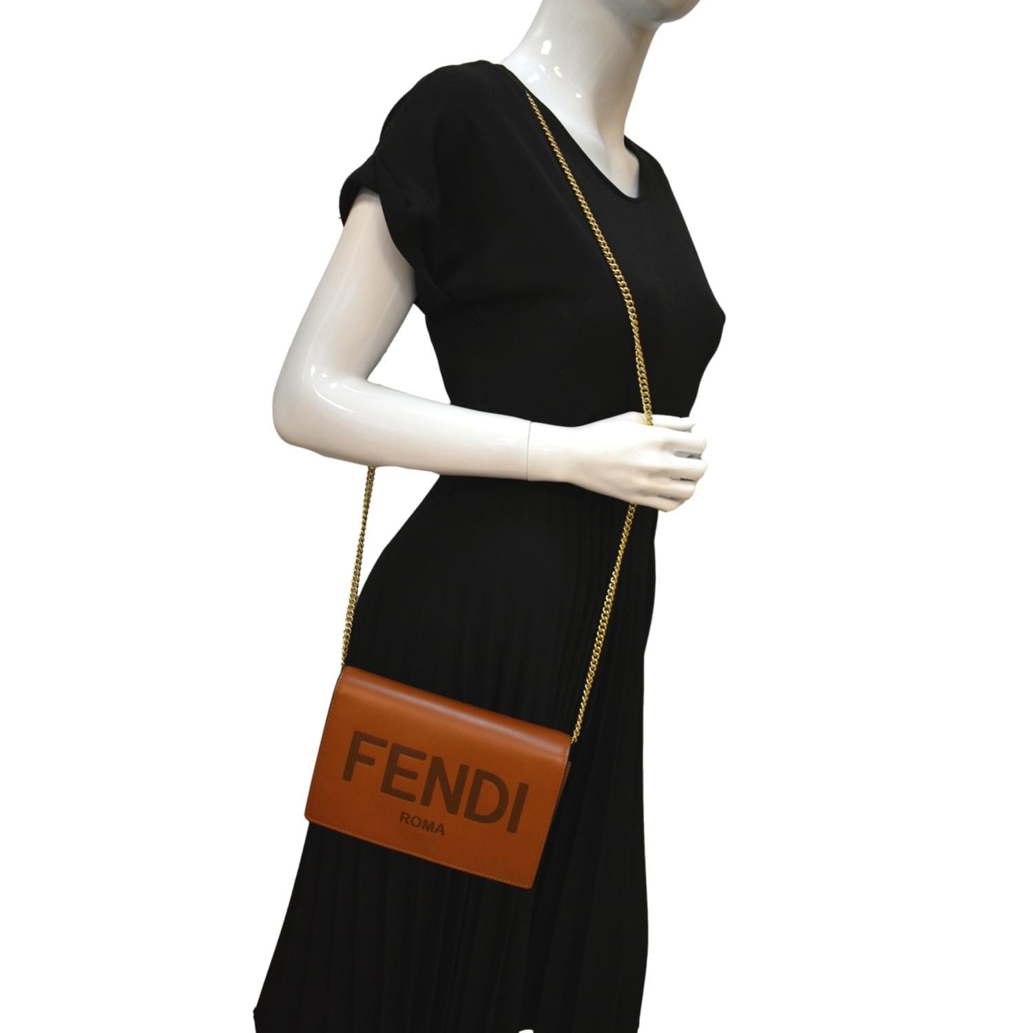 Wallet on chain cloth crossbody bag Fendi Black in Cloth - 33731841