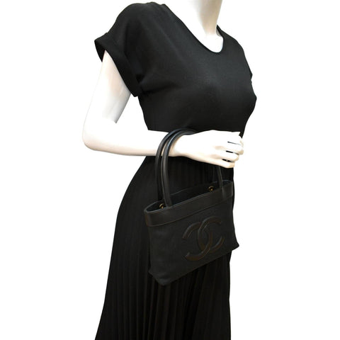 CHANEL Canvas Leather Tote Bag Black