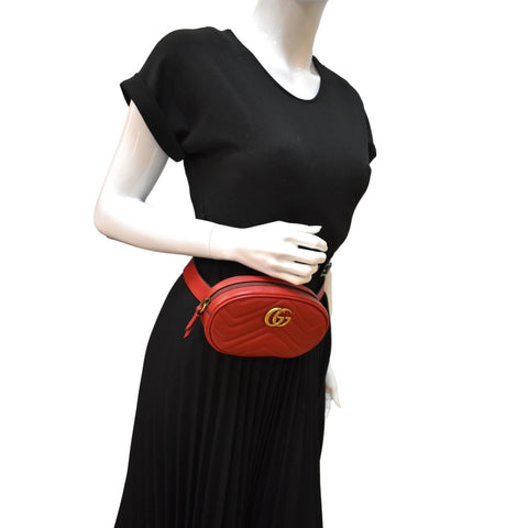 GUCCI GG Marmont Matelasse Leather Belt Bag Red 476434