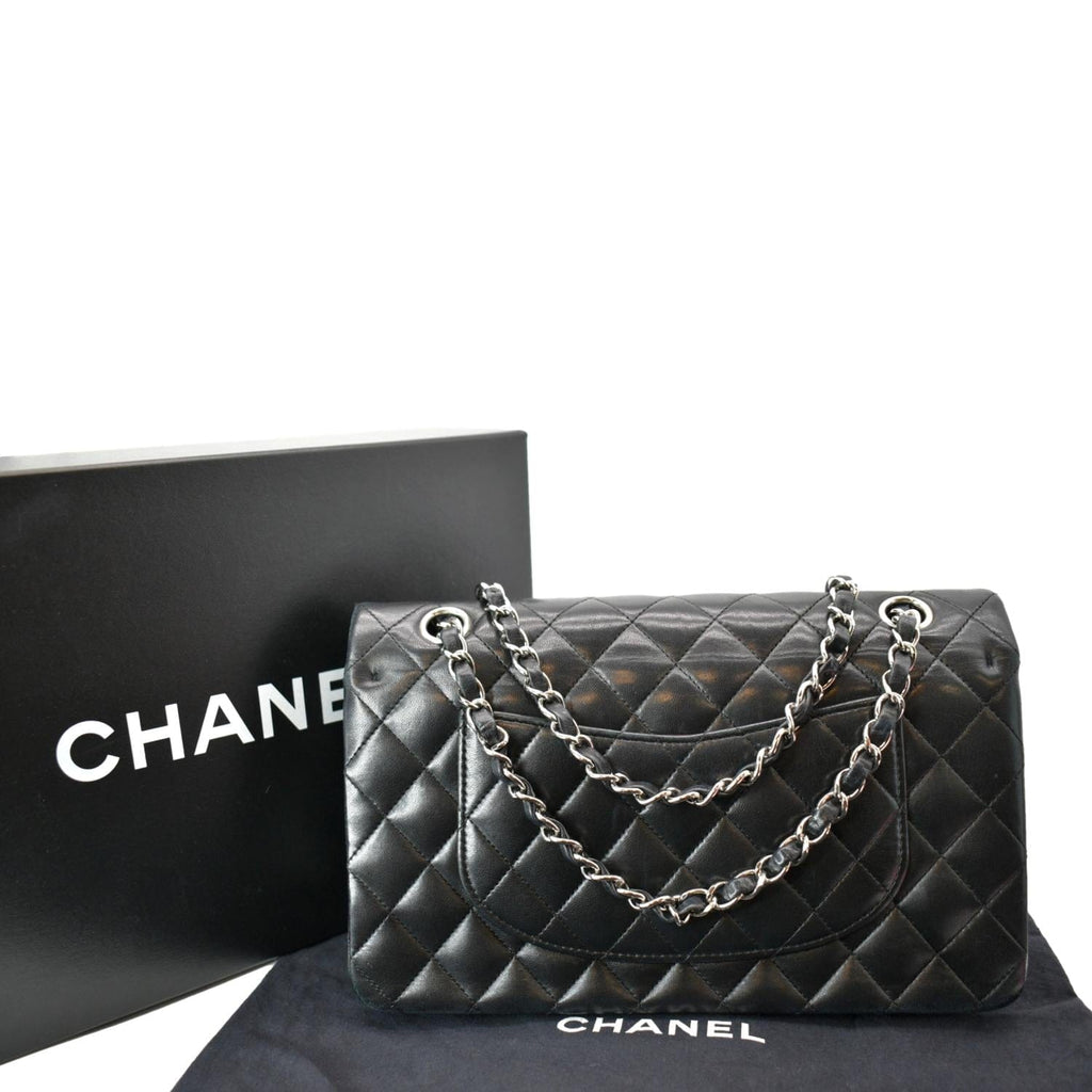 CHANEL Medium Double Flap Lambskin Leather Shoulder Bag Black