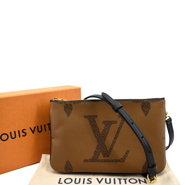 LOUIS VUITTON Double Zip Pochette Reverse Monogram Giant Crossbody Bag Brown