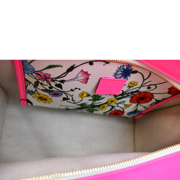 Gucci Medium Flora Canvas Tote Shoulder Bag in Pink - Inside