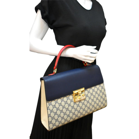 GUCCI Medium Padlock GG Supreme Monogram Top Handle Bag Blue 432674