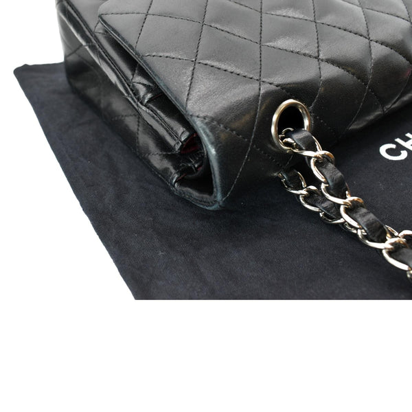 CHANEL Medium Double Flap Lambskin Leather Shoulder Bag Black