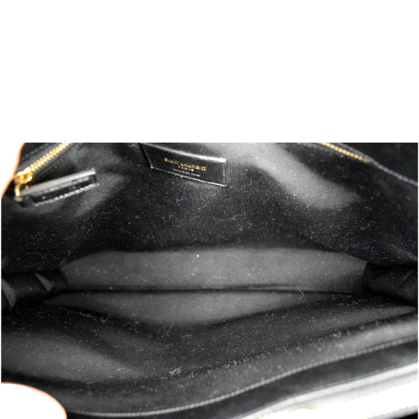 YVES SAINT LAURENT Chevron Leather Shopping Tote Shoulder Bag Black