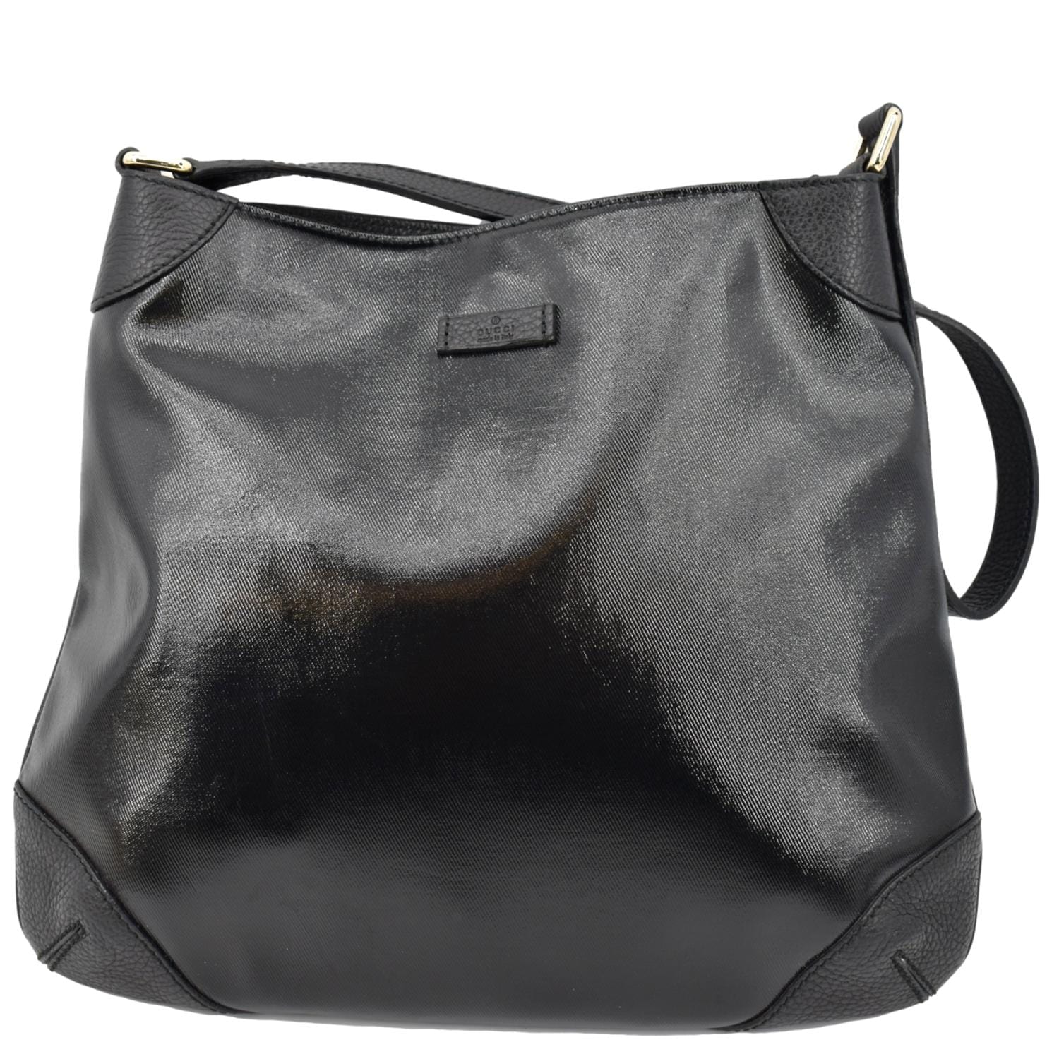 GUCCI Trim Leather Hobo Bag Black 257296