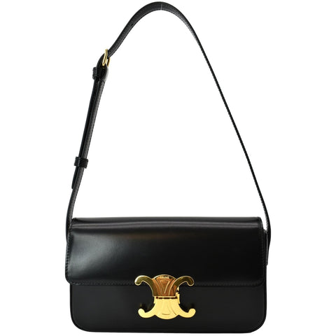 CELINE Triomphe Calfskin Leather Shoulder Bag Black