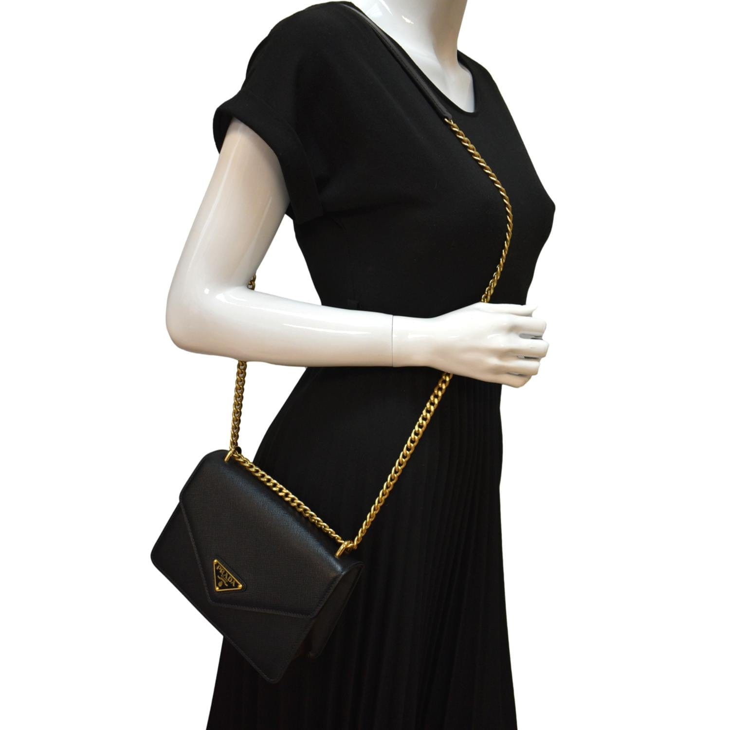 Prada Pattina Saffiano Leather Crossbody Saddle Bag In Black
