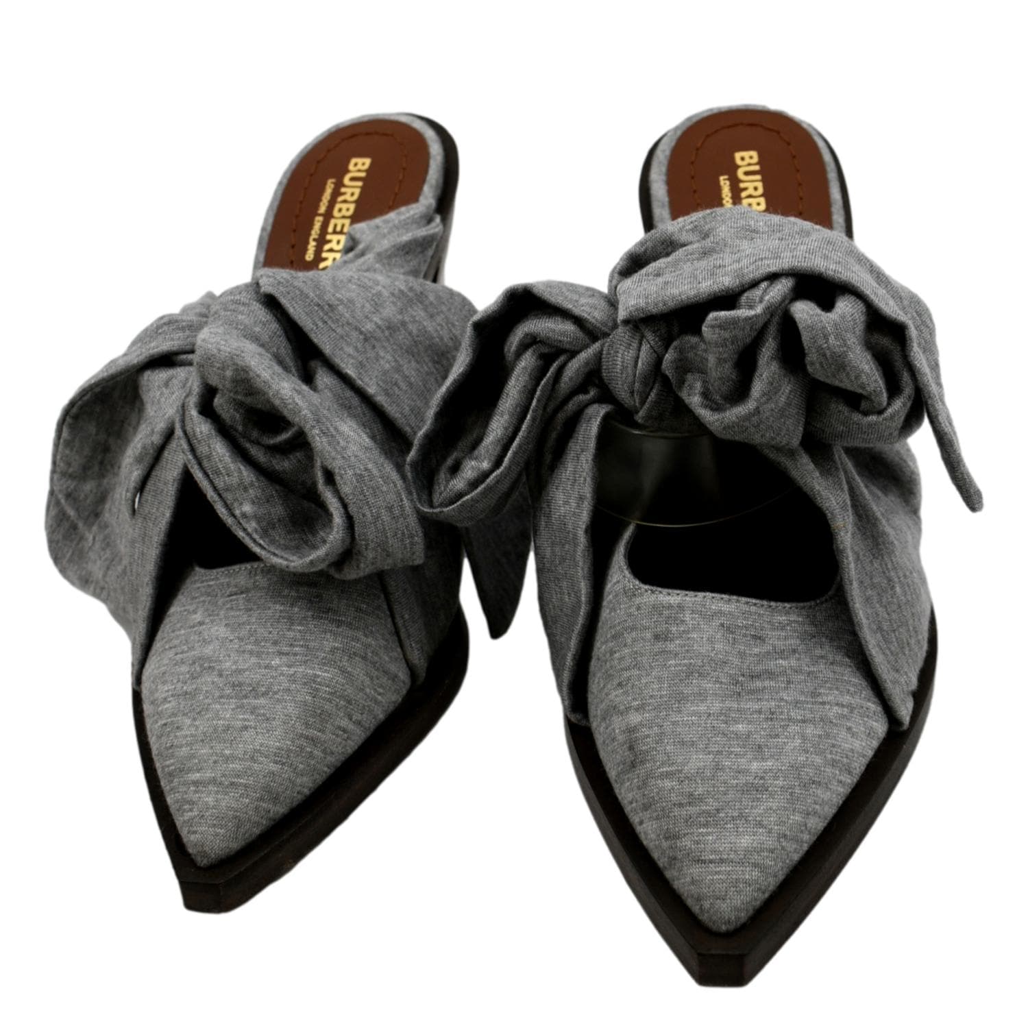 BURBERRY Pewter Melange Leather Fabric Heel Size 36.5