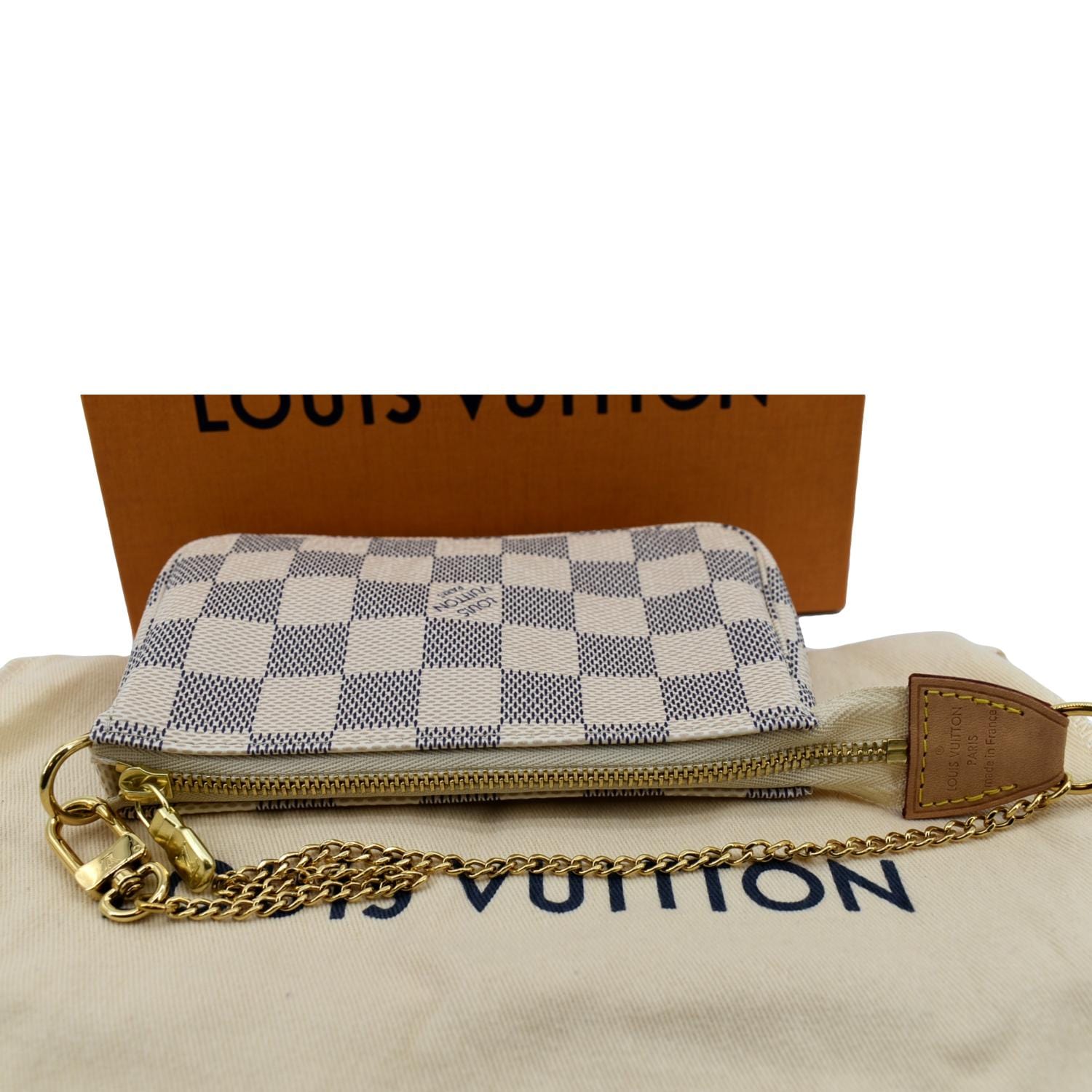 Louis Vuitton Coin case Mini Purse Damier Azur White Key Chain