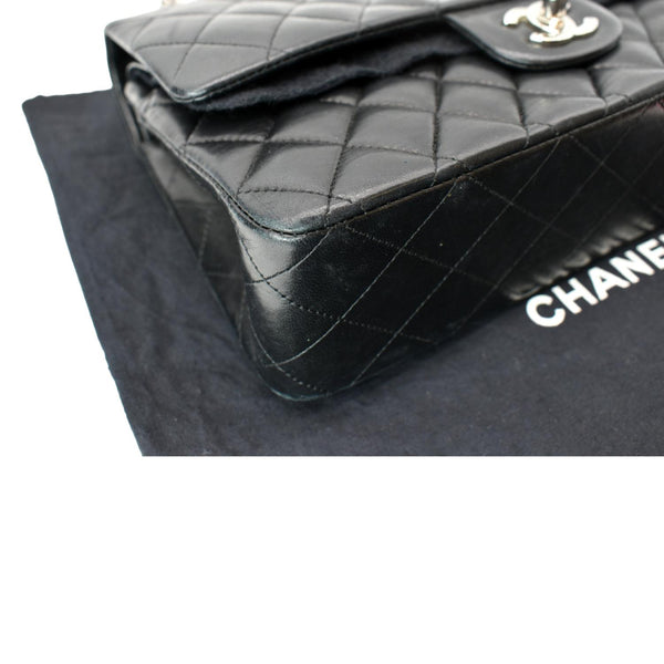 CHANEL Medium Double Flap Lambskin Leather Shoulder Bag Black