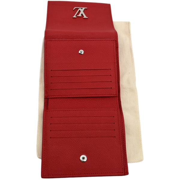 Louis Vuitton Lockme II Small Compact Calfskin Leather Wallet Red - Open