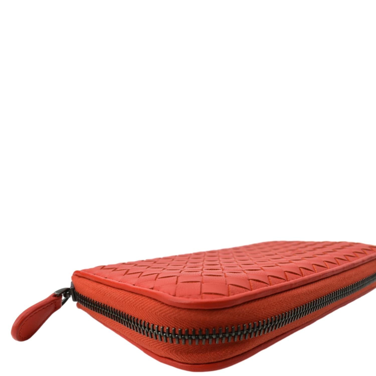 Bottega Veneta Intreccio Leather Zip Around Wallet Red