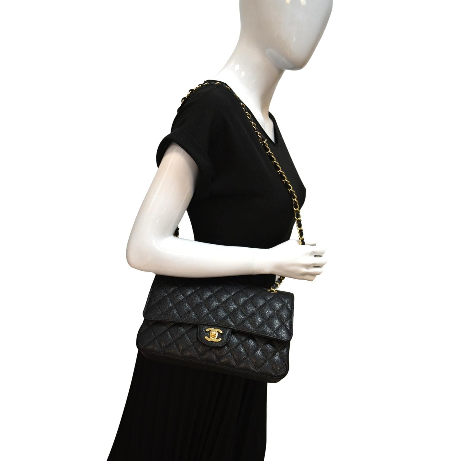 Chanel Jumbo Double Flap Caviar Leather Shoulder Bag