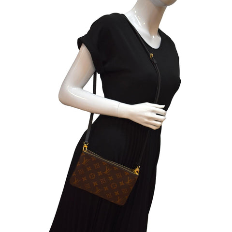 LOUIS VUITTON Double Zip Pochette Reverse Monogram Giant Crossbody Bag Brown
