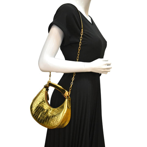 TOM FORD Bianca Mini Metallic Stamped Crocodile Leather Shoulder Bag Gold