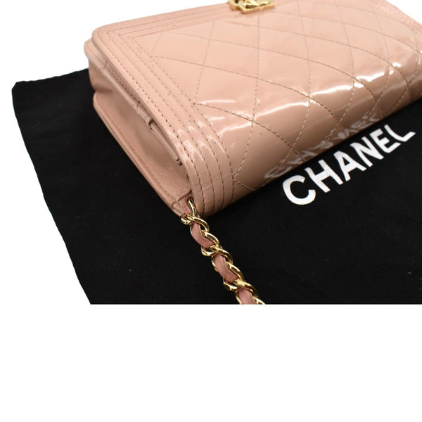CHANEL Boy Woc Wallet on Chain Patent Leather Shoulder Bag Pink
