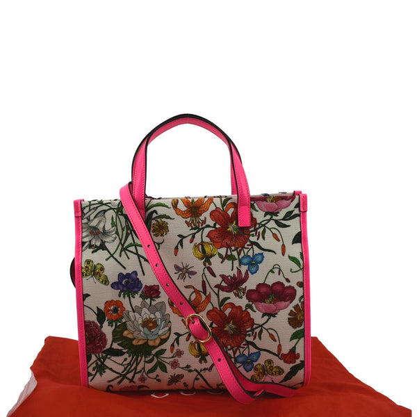 Gucci Medium Flora Canvas Tote Shoulder Bag in Pink - Backside