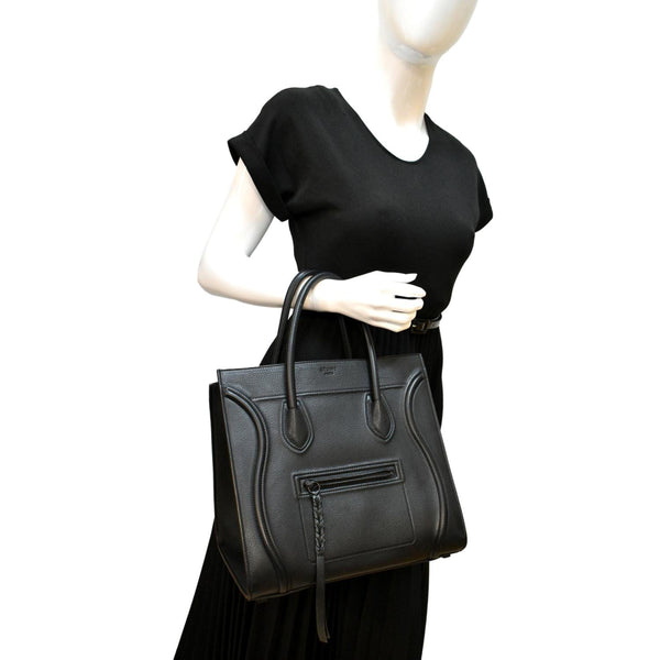 Celine Luggage Phantom Medium Leather Tote Bag Black - Full View