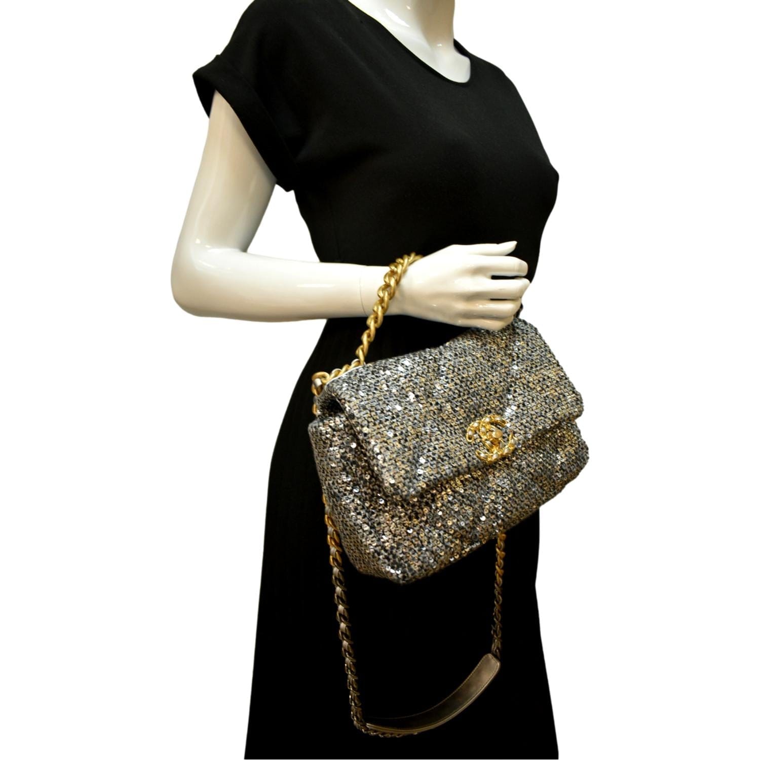 Chanel Mini Classic Rectangular Flap Black and White Tweed Gold Hardware