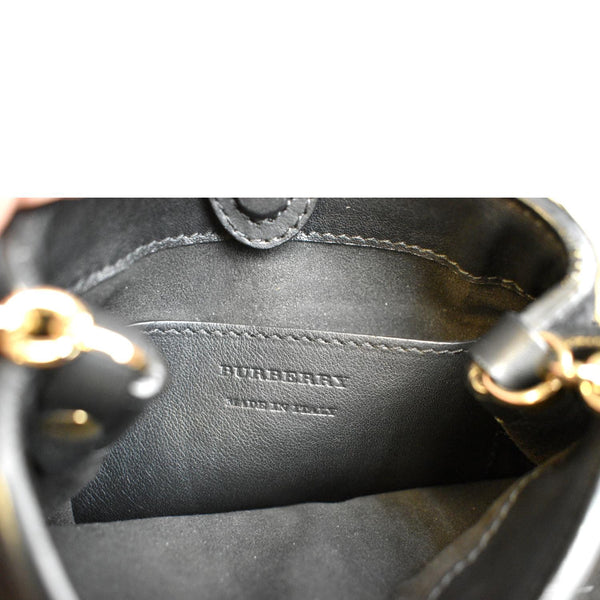 Burberry Mini Fringe Suede Crossbody Bucket Bag in Black - Stamp