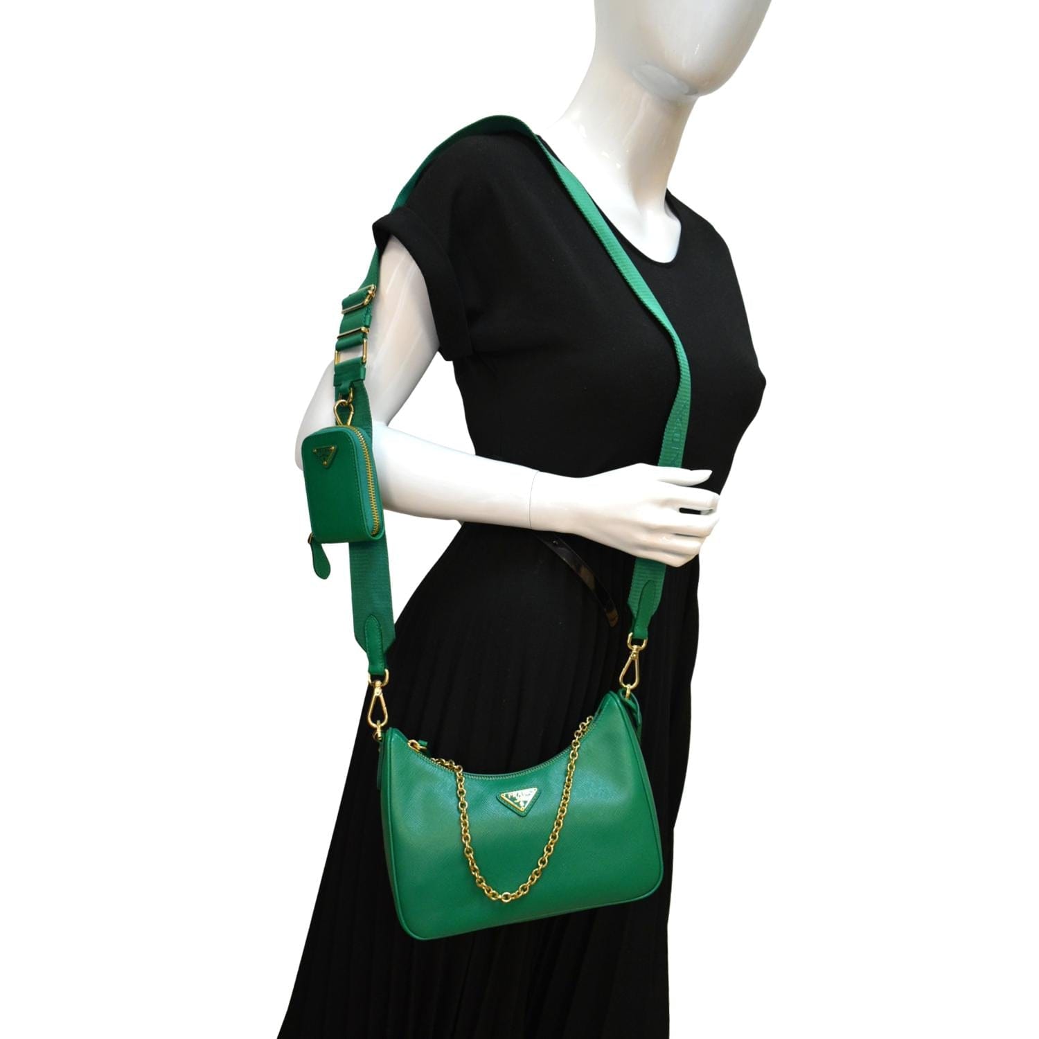 Prada Women Saffiano Leather Mini Pouch-Green