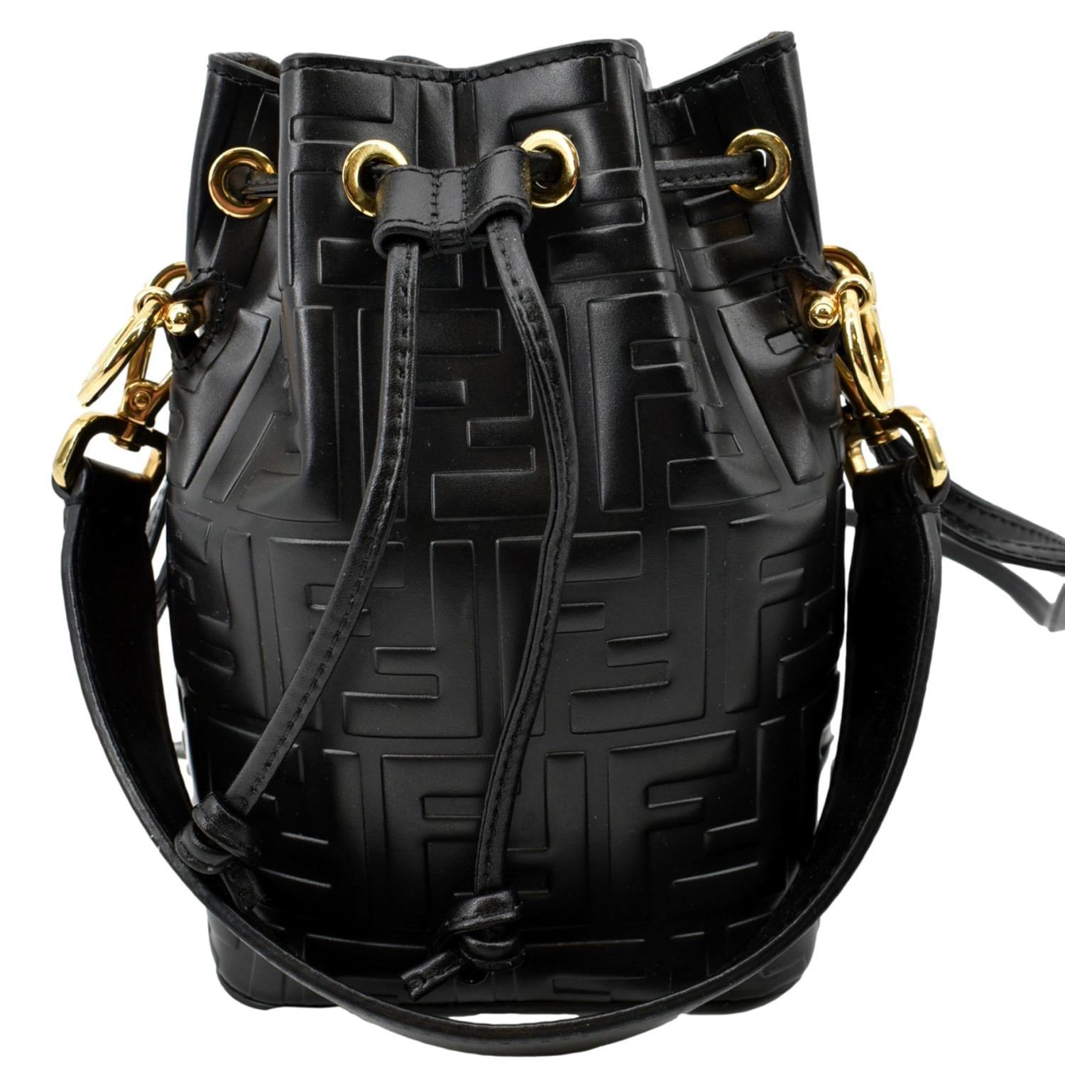 Fendi Mon Tresor Drawstring FF Leather Bucket Bag Black - Back