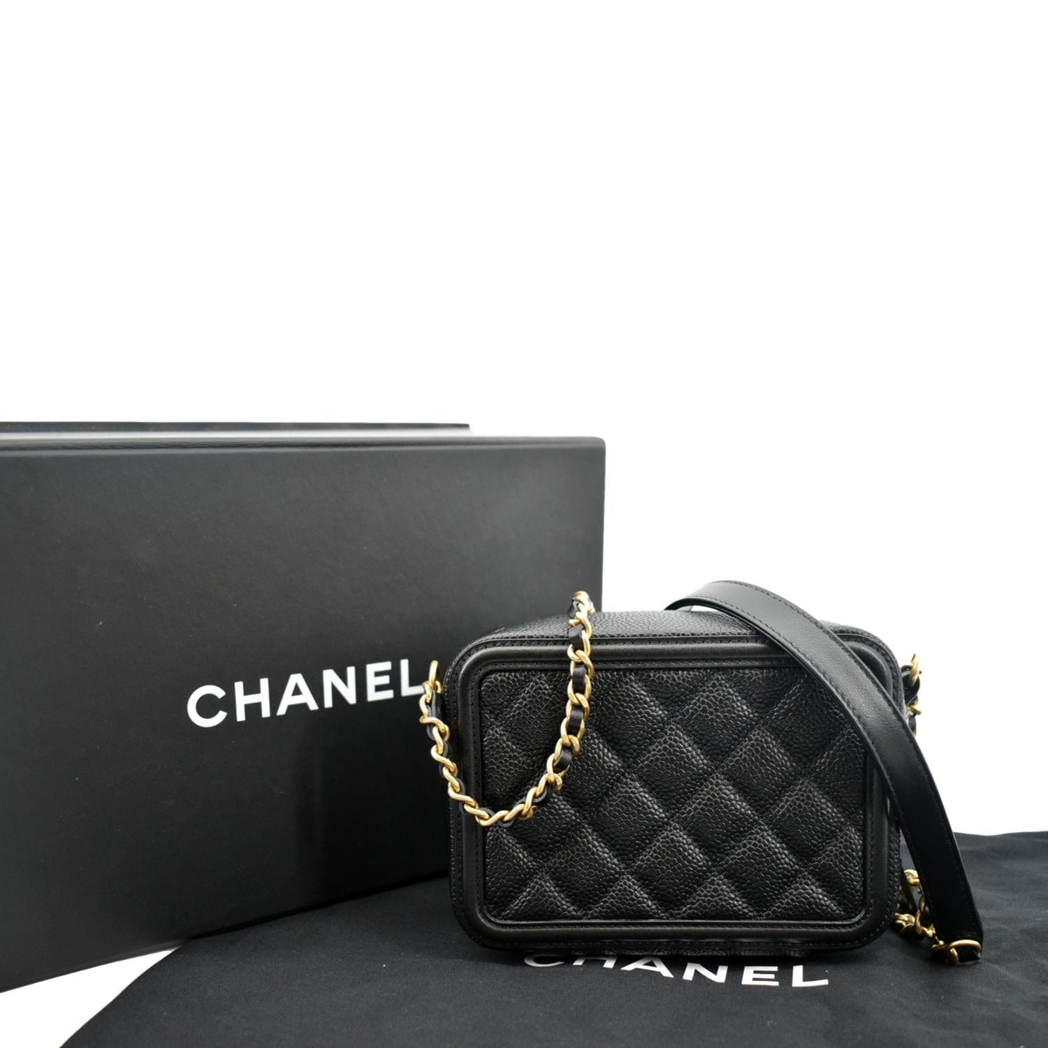 Chanel Quilted Black Caviar Leather Small CC Filigree Vanity Case Bag