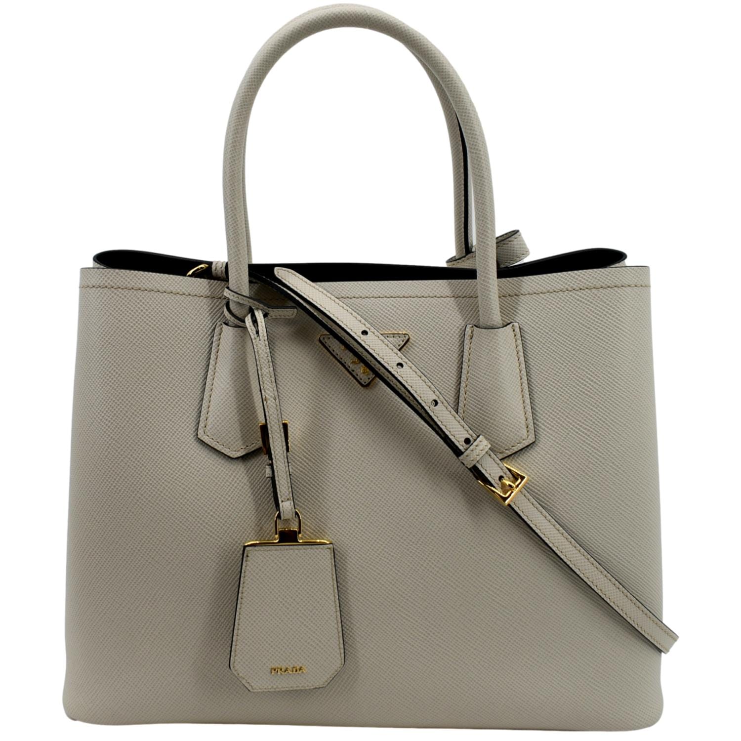 PRADA Medium Double Saffiano Leather Crossbody Bag White  - Hot Deals