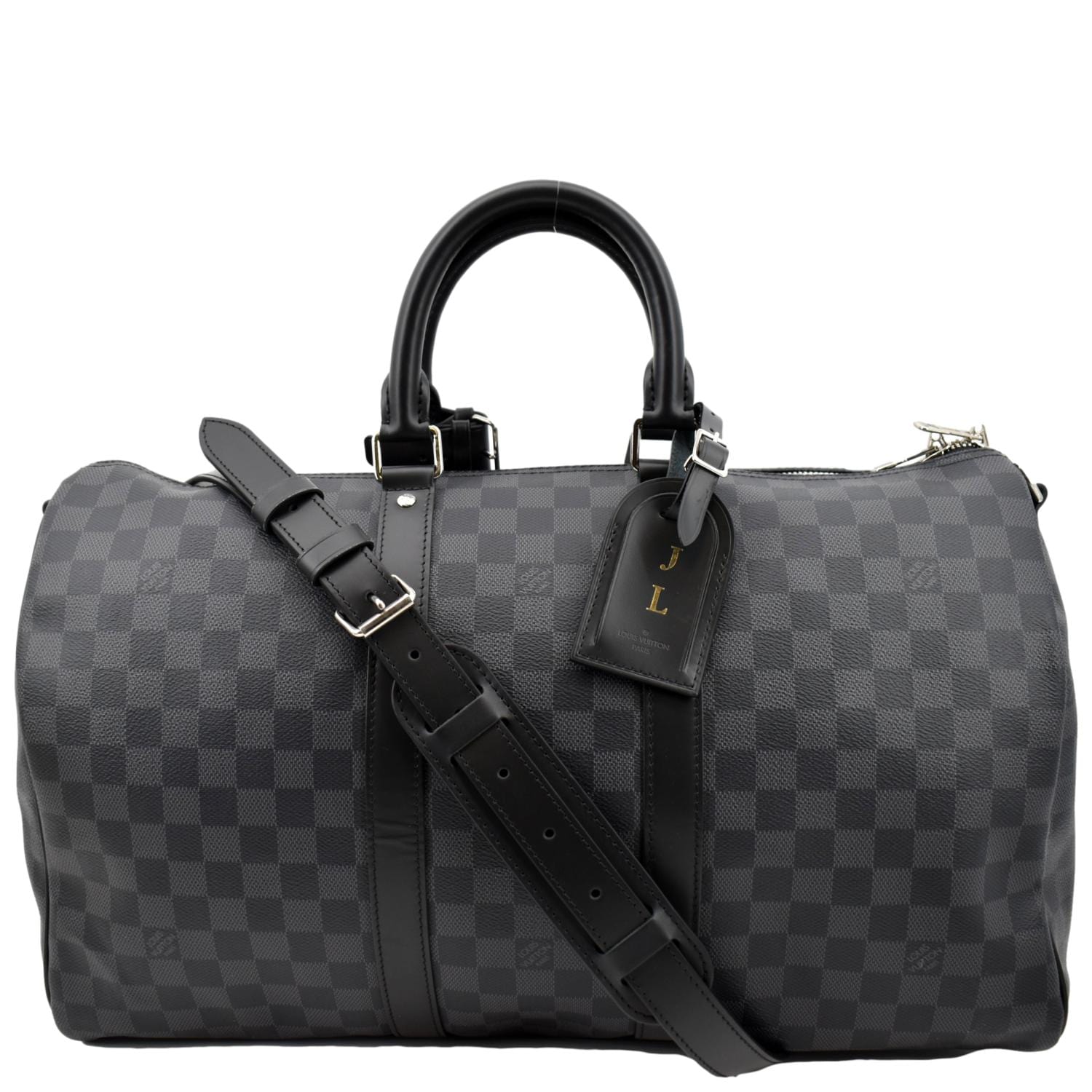 LOUIS VUITTON Keepall 45 Bandouliere Damier Graphite Travel Bag Black