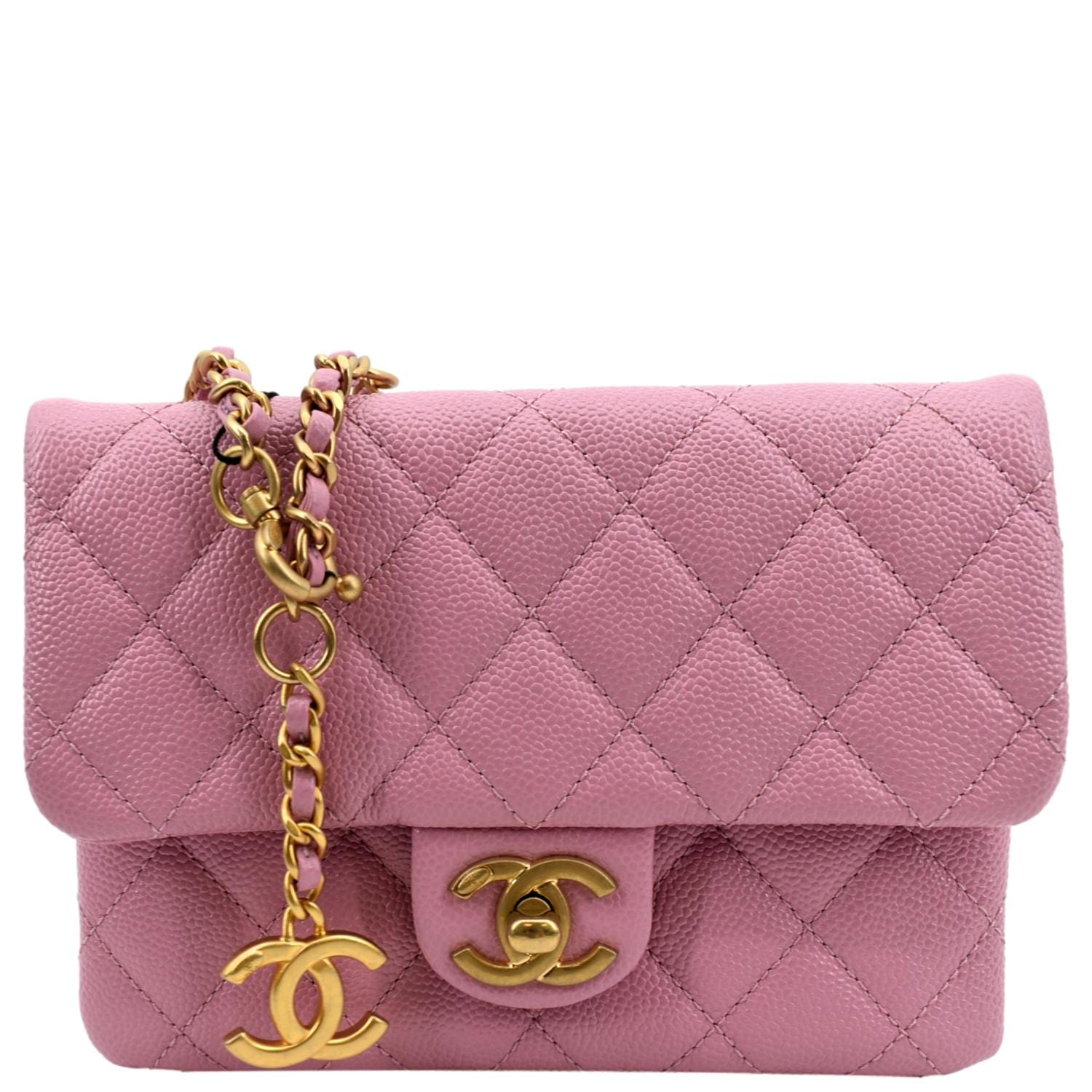 CHANEL Shiny Pick Me Up Flap Caviar Leather Belt Bag Pink