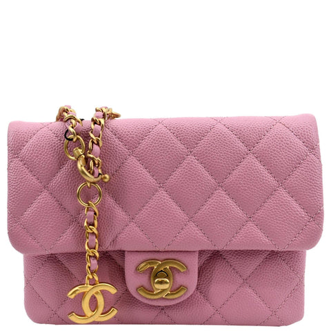 CHANEL Shiny Pick Me Up Flap Caviar Leather Belt Bag Pink
