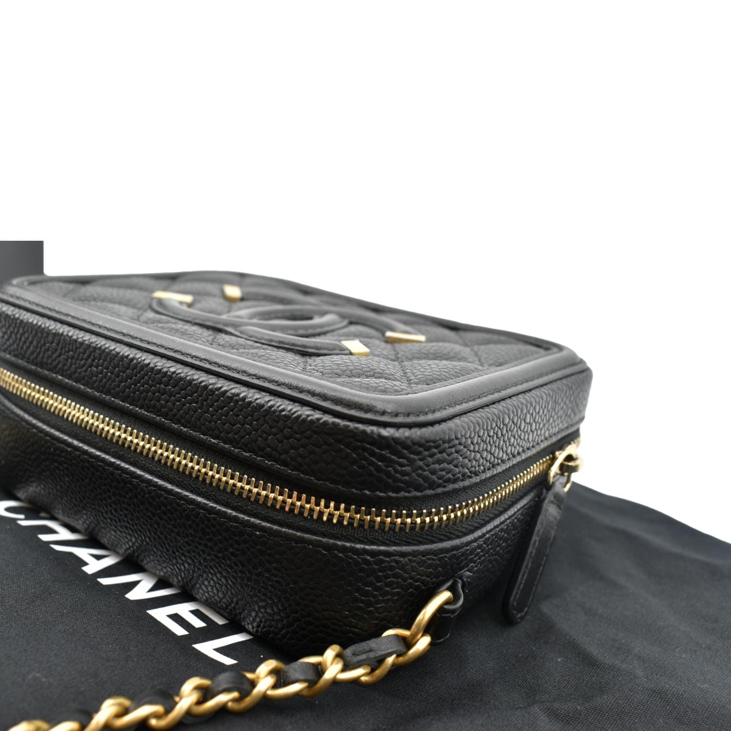CHANEL, Bags, Caviar Quilted Small Cc Filigree Vanity Case Black