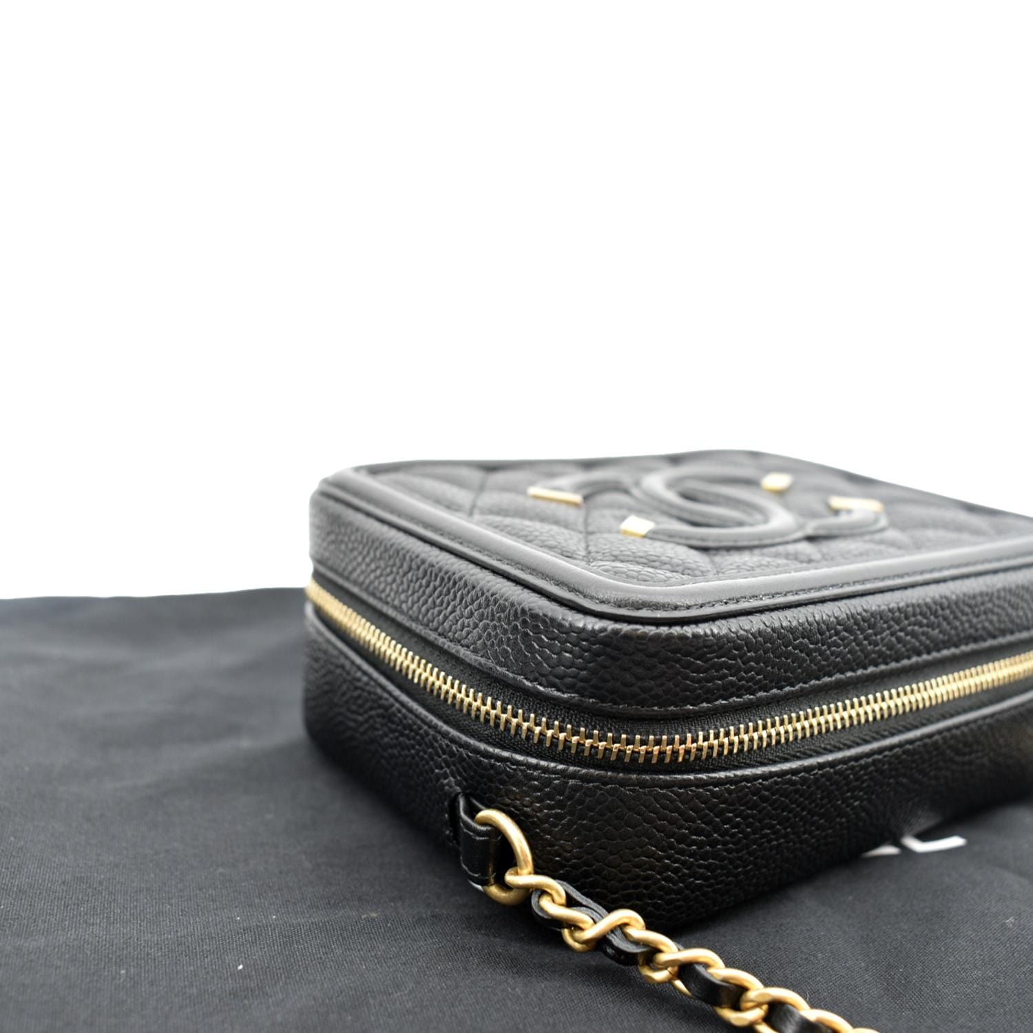 Chanel Black Caviar Leather CC Small Cosmetic Bag - Yoogi's Closet