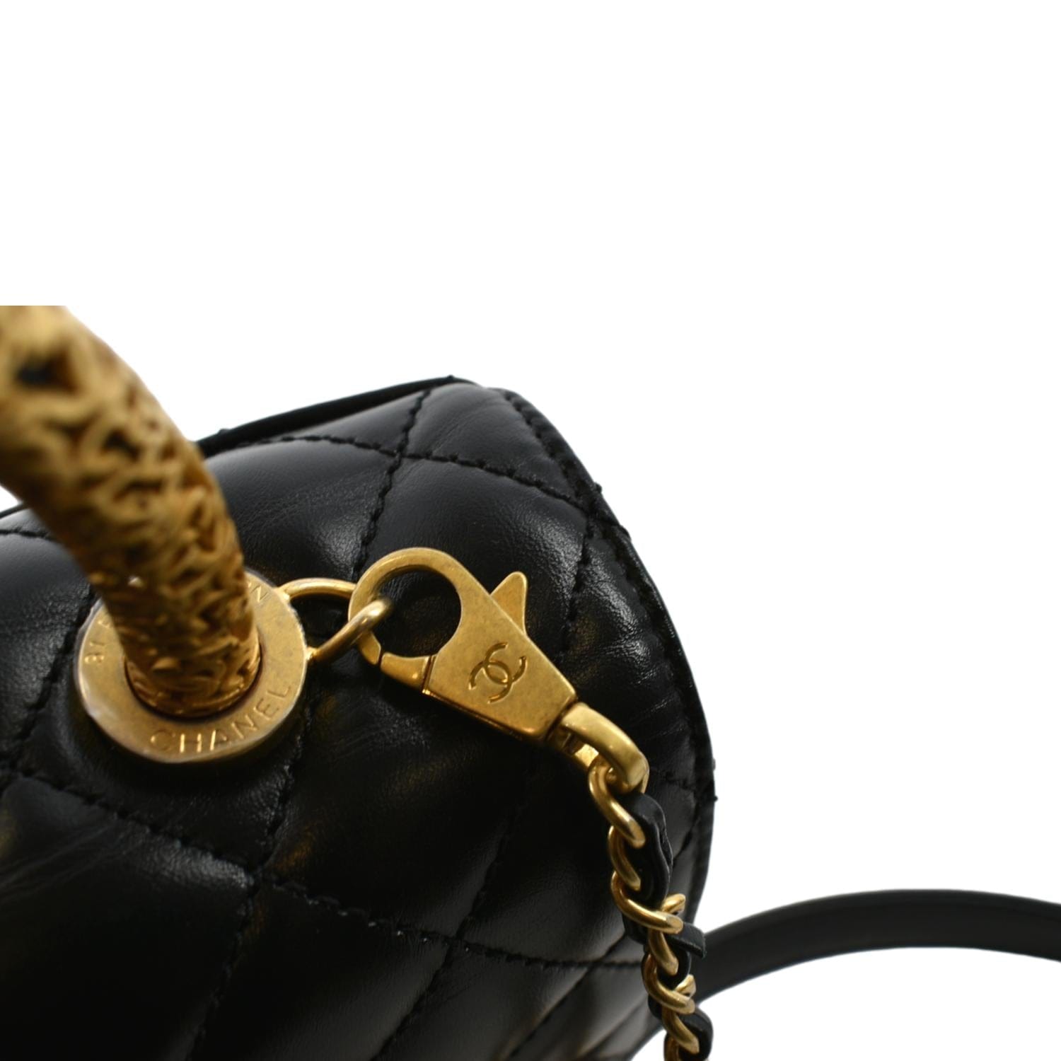 CHANEL Coco Mini Top Metal Handle Lambskin Leather Shoulder Bag Black