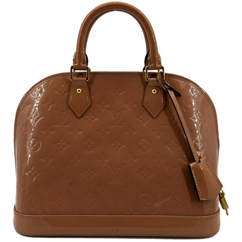 LOUIS VUITTON Alma MM Monogram Vernis Leather Satchel Bag Tan