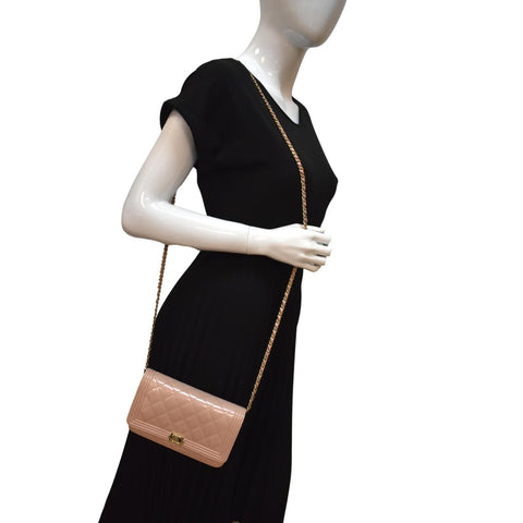 CHANEL Boy Woc Wallet on Chain Patent Leather Shoulder Bag Pink