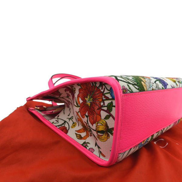Gucci Medium Flora Canvas Tote Shoulder Bag in Pink - Bottom Left
