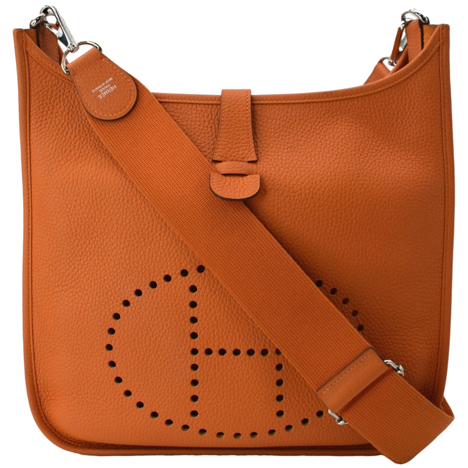 HERMES Evelyne PM III Clemence Leather Crossbody Bag Orange