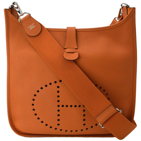 HERMES Evelyne PM III Clemence Leather Crossbody Bag Orange