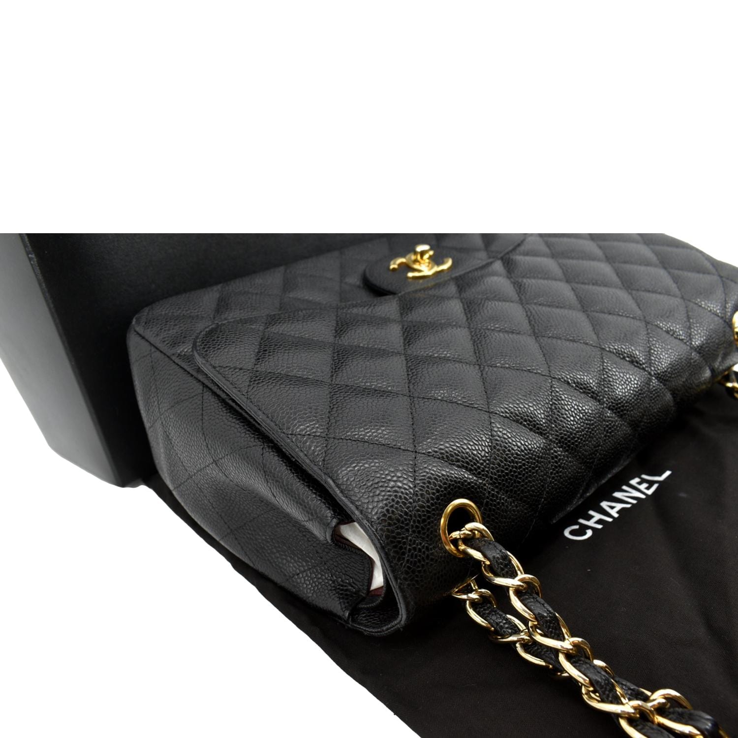 Chanel Classic Double Flap Quilted Caviar Silver-tone Medium Black